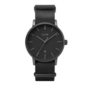 Black Leather Dress Watch