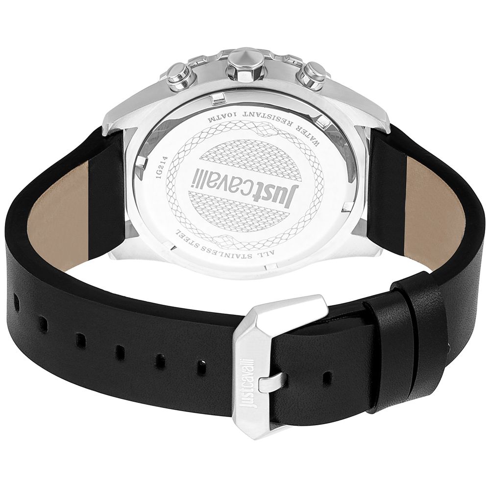 Black Leather Bracelet Watch - Image 2